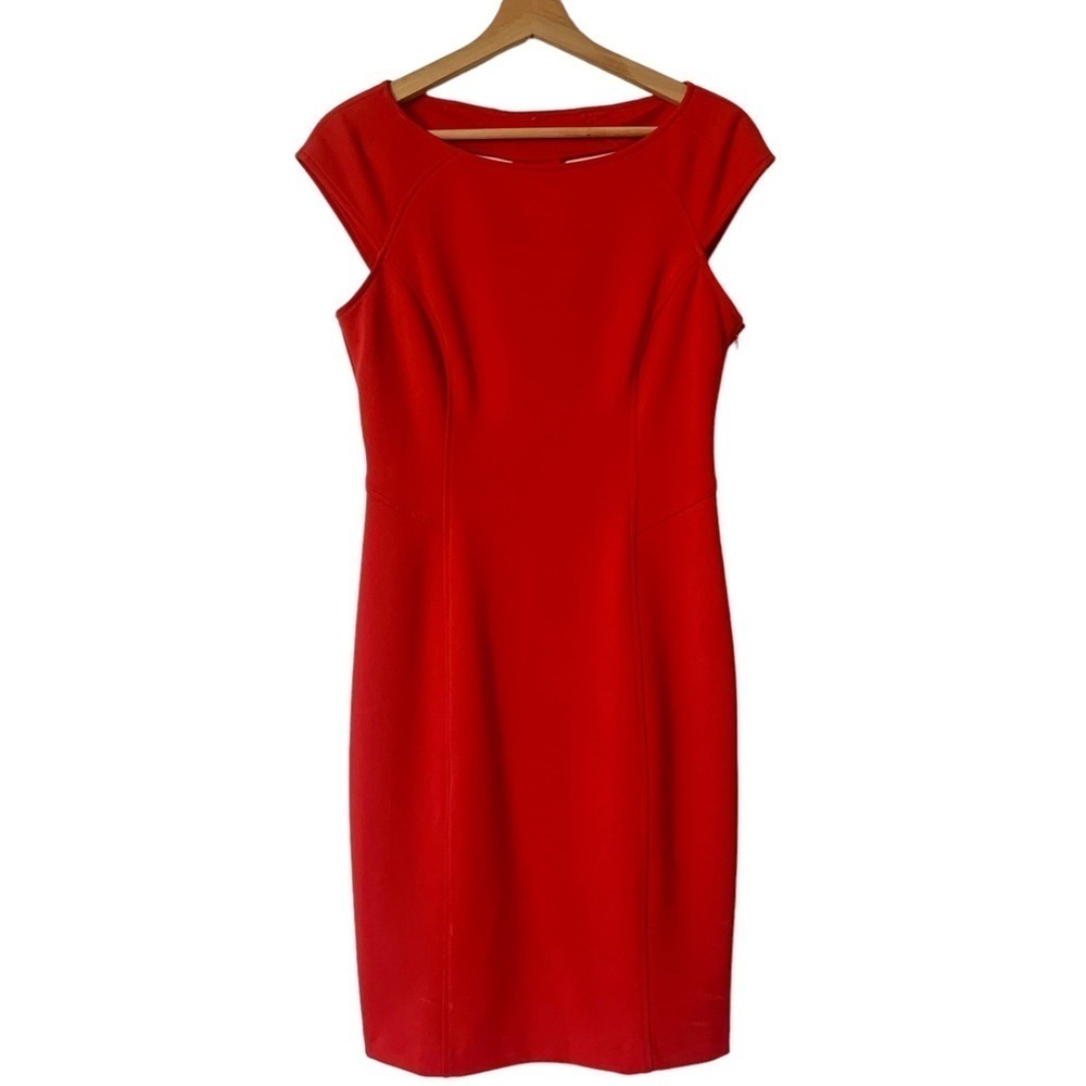 Sz 10 Tomato-Red Maggie London Stretch Summer Dress w Back Cutout - Picture 2 of 10